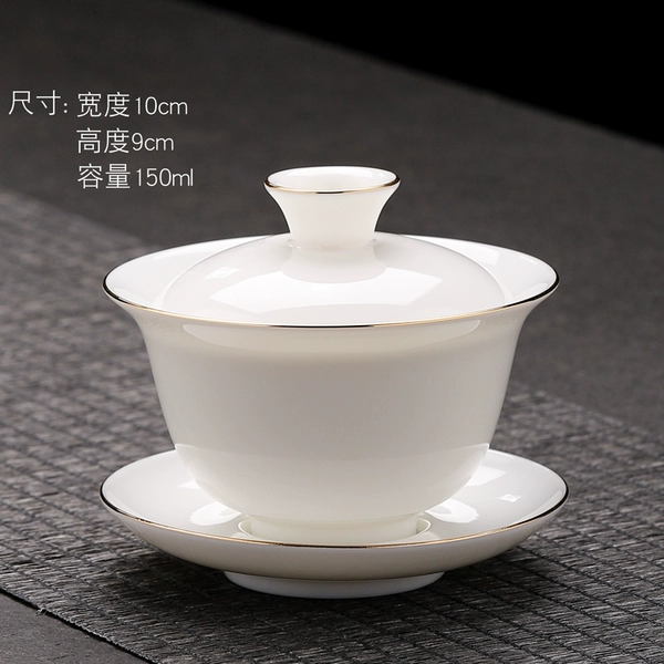 Mutton-fat jade covered bowl—gold-painted [about 150ml]