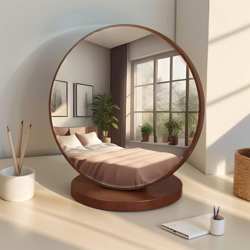 Solid Wood Makeup Mirror Desktop Home Bedroom Tabletop Vanity Mirror 2024 New Model Student Dormitory Foldable Portable Mirror