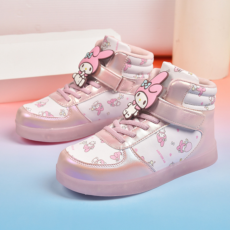 Kids high-top board shoes kulomi girl 2025 autumn flashing light sneakers children's shoes cartoon flashing board shoes