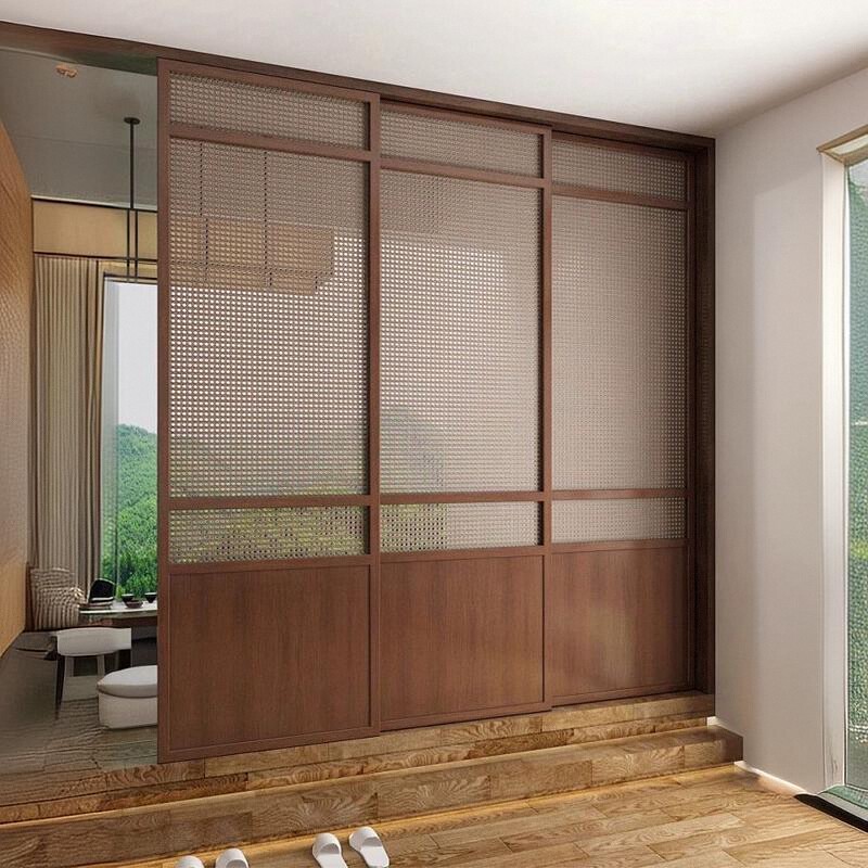 Solid Wood Rattan Door Wardrobe Door for Home Use in Small Apartments, French Retro Rattan Japanese-Style Storage Door, Cloakroom Door