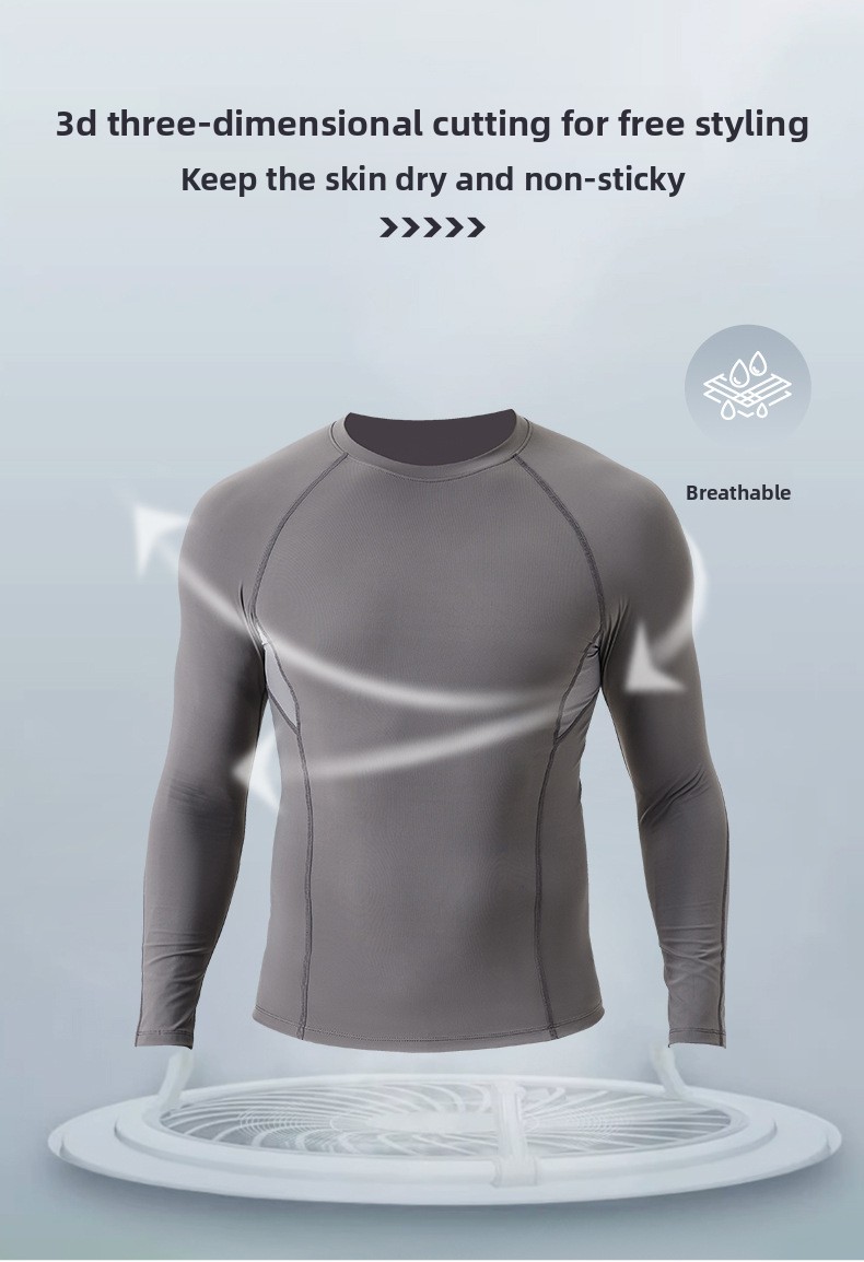 Men's Sports Fitness Wear Outdoor Training Tight Quick-drying T-shirt Top Breathable Running Fitness Long Sleeves_viptrois.com