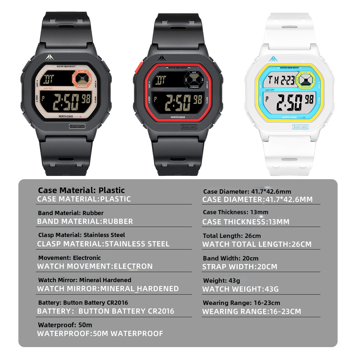 Waterproof Luminous Digital Watch Square Shockproof Outdoor Sports Stopwatch Alarm Clock Trendy Personalized Student Countdown_voghion.com
