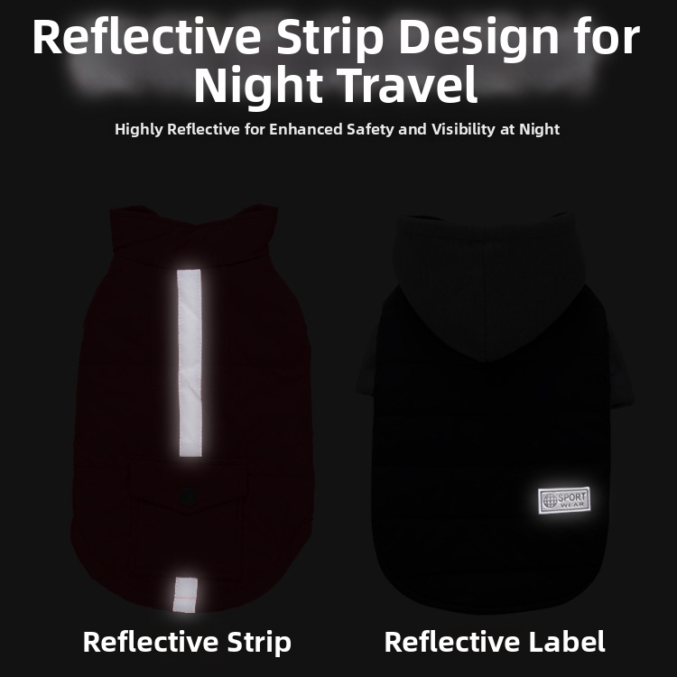 Warm Thickened Cotton Dog Coat Puppy Pet Clothes Apparel Reflective Strips Hoodie For Dogs_voghion.com