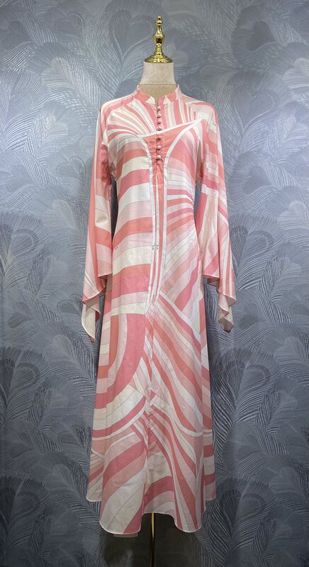 Fengpingying Export Women's Clothing 2025 Autum New Style Stand-Up Collar Printed Long Dress Ready for Sale