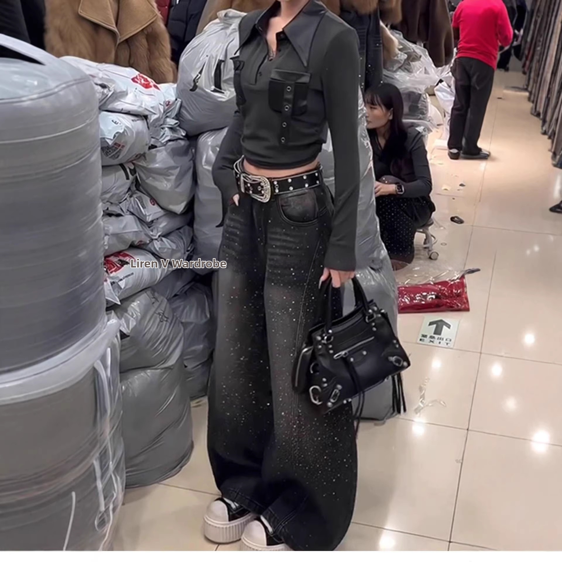 Jeans da donna High Street a vestibilità ampia, con strass e dettagli a cielo stellato, lunghezza fino al pavimento, casual, per ragazze alla moda_voghion.com