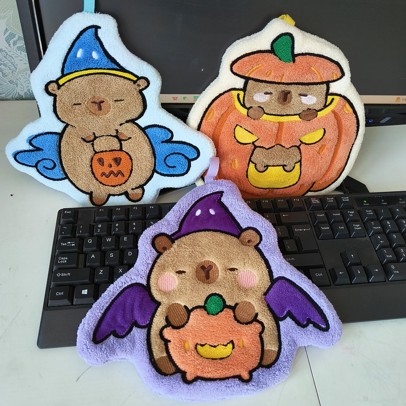 Halloween Capibala Kitchen Hand Towel Household Hanging Coral Velvet Super Absorbent Lint-Free Hand Towel