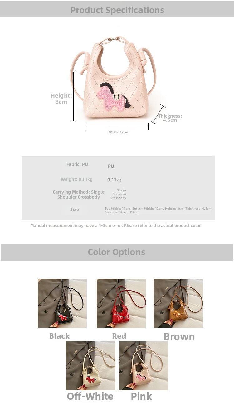Pony Kids Shoulder Bag Mini Crossbody Purse With Diamond Pattern_voghion.com
