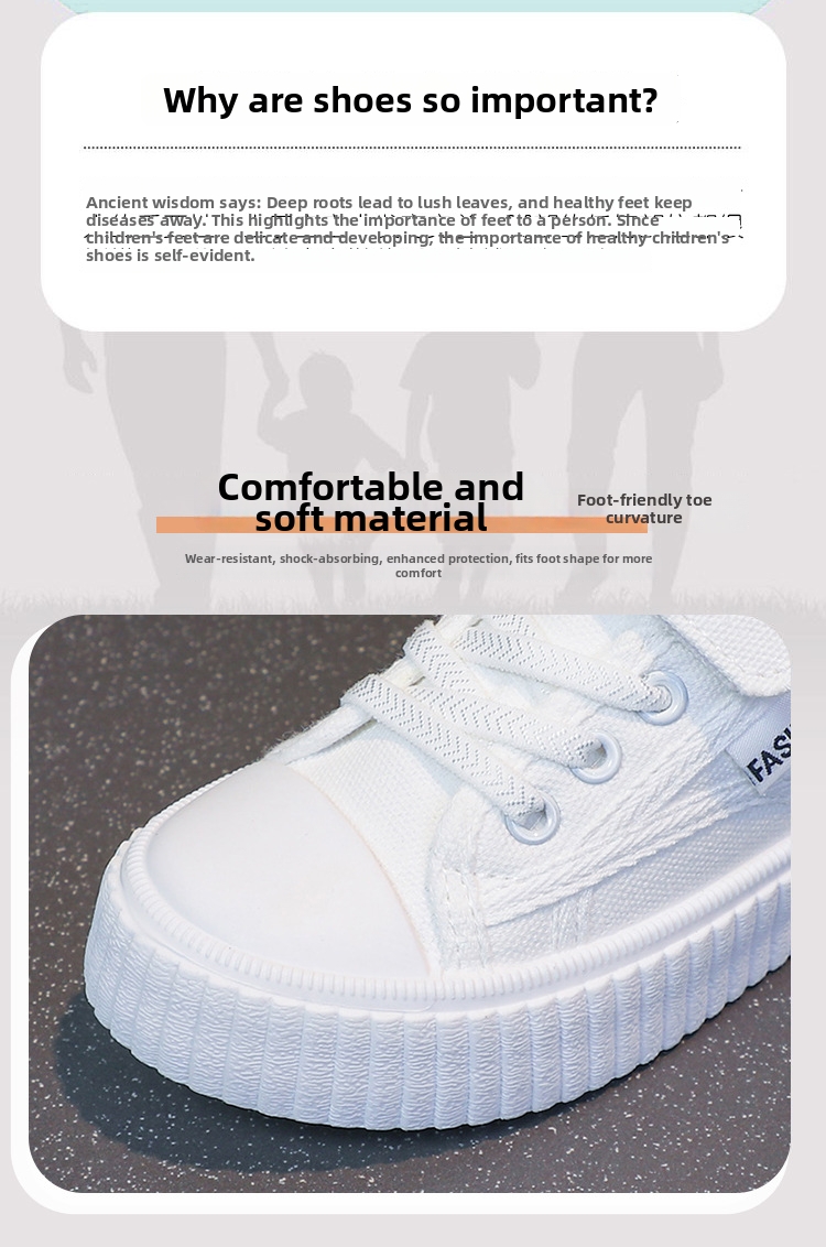 White Canvas Sneakers For Children Breathable Walking Shoes_voghion.com