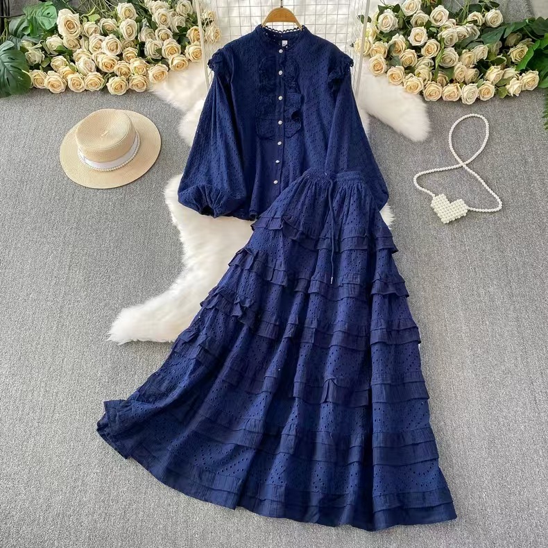 French Style Women's Two Piece Set Printed Padded Tube Top Bra With Camisole High Waist Slim Fit Skirt Spring/Summer_ecoleips.com