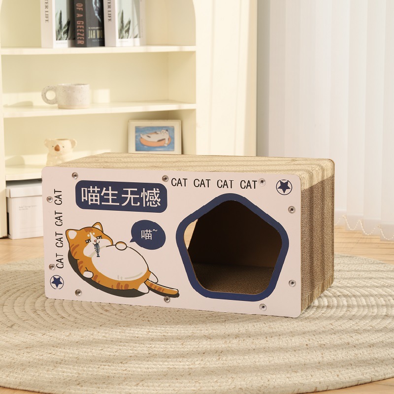 Cat Scratching Post And House Corrugated Cardboard Scratch Resistant Wear Resistant Lint Free Double Layered Cardboard Box_voghion.com