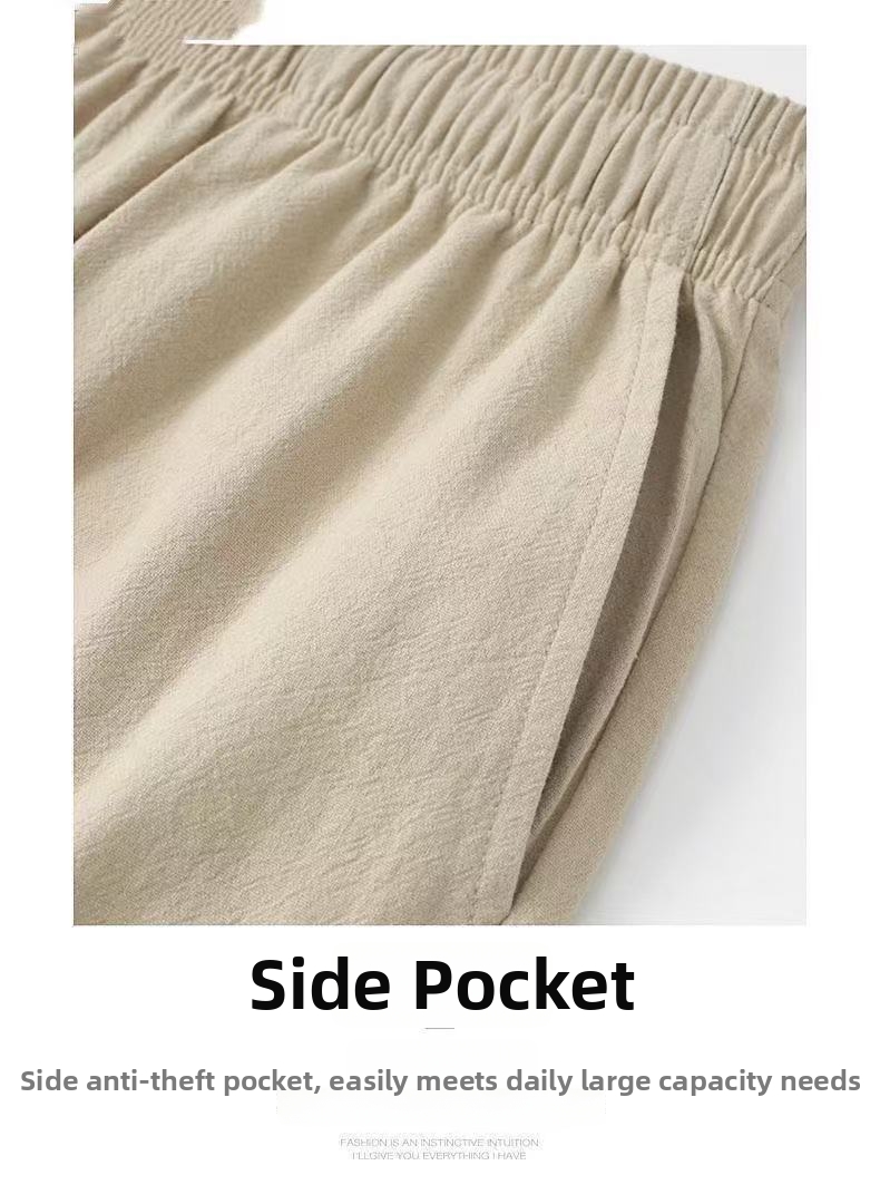 Women's Clothing Women's High-Waisted Wide Leg Pants Solid Color Linen Crop Summer Thin Loose Fitting Trousers_ecoleips.com