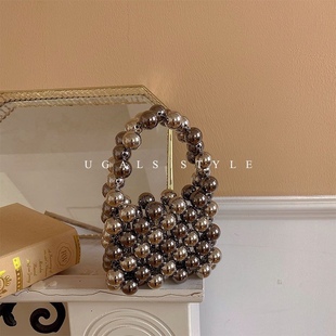 High-grade silver gray diy beaded bag cold wind pearl bag handmade homemade mini hand-held small bag for women