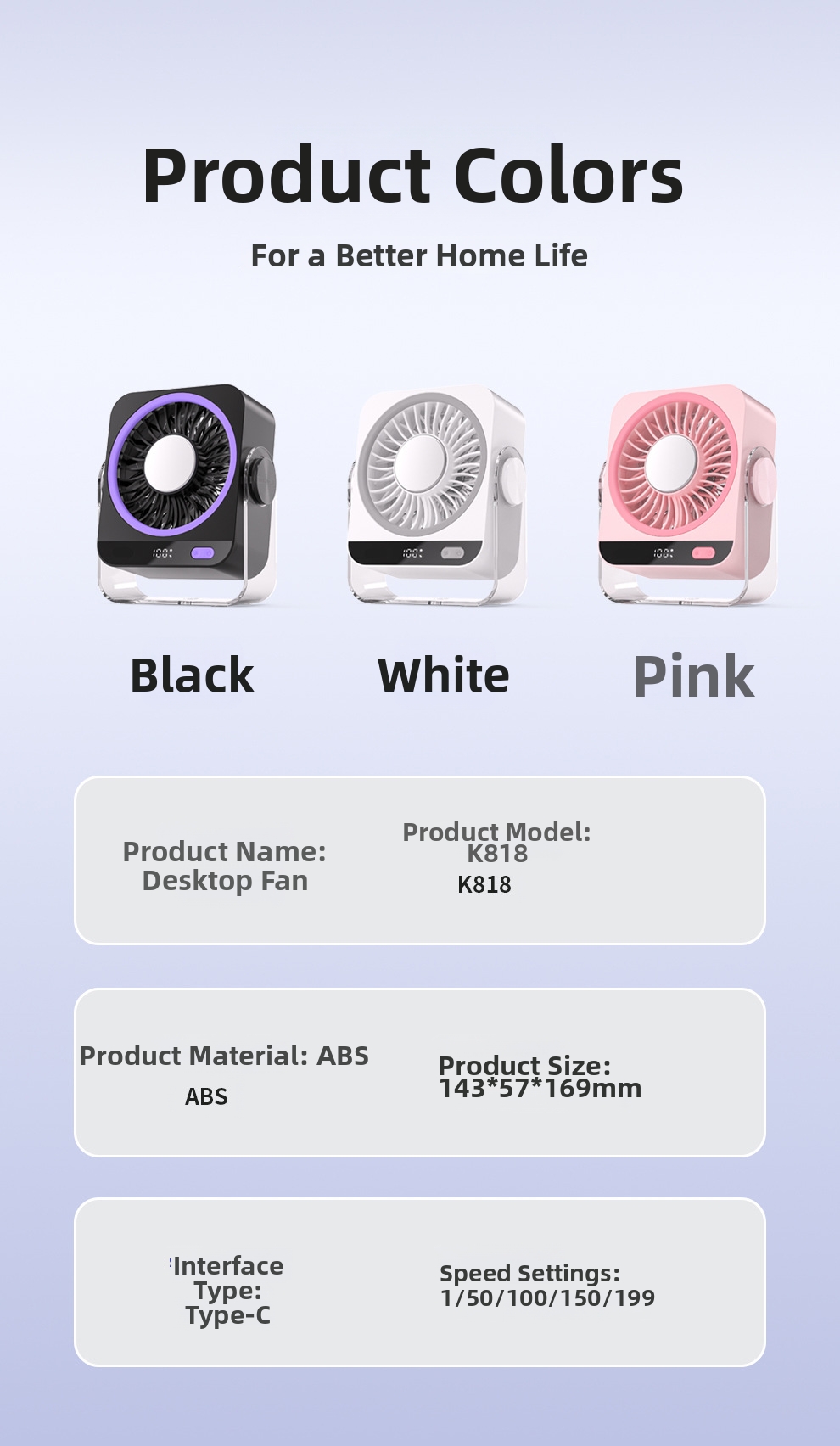 Desktop Portable Fan Usb Rechargeable With Digital Display_voghion.com