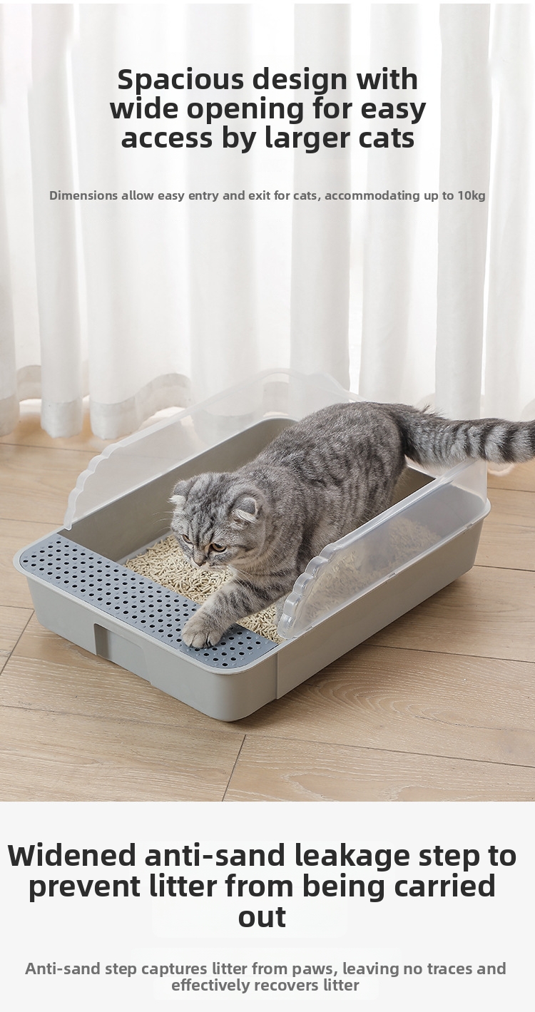 Semi Enclosed Cat Litter Box Detachable Splash Proof Tray_voghion.com