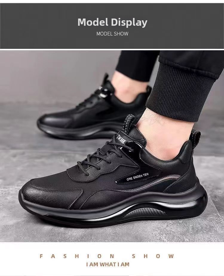Chaussures décontractées épaisses pour hommes, tige en cuir, style printemps-automne, course à pied, sport, chaussures de style « dad shoes » avec doublure polaire, polyvalentes_voghion.com