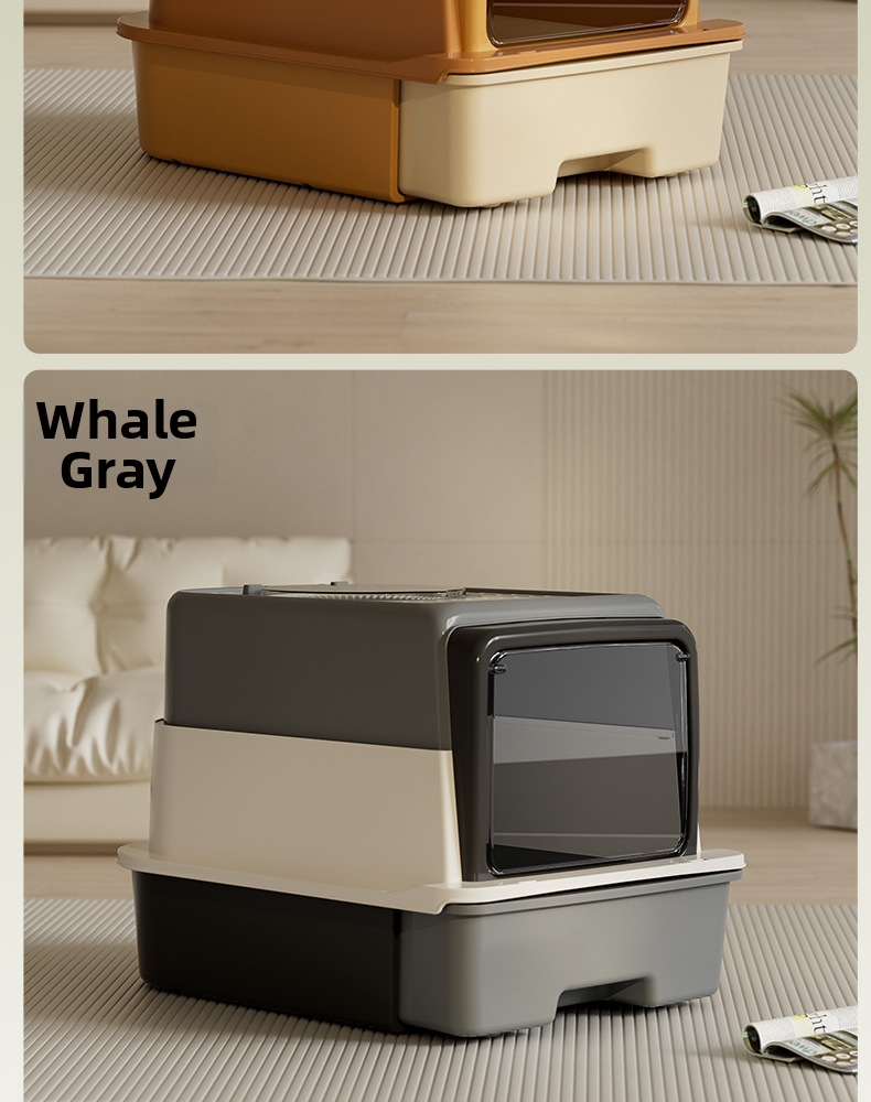 Qinggu Extra Large Olive Dreischicht-Katzentoilette mit Schublade, UV-C-Sterilisation, spritzwassergeschützt, Haustierbedarf_voghion.com