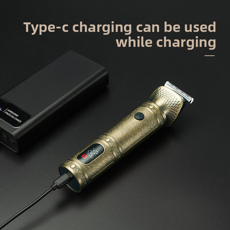 Máquina de cortar cabelo elétrica, com função de corte a óleo, para gravação, ideal para cabeças raspadas, corte de cabelo em geral, com carregamento USB._voghion.com