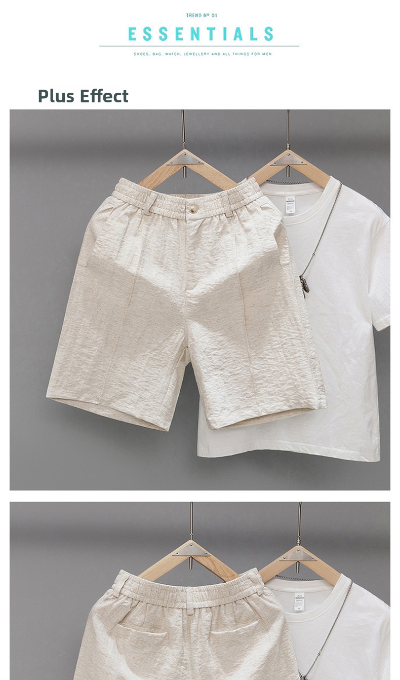 Linnen shorts voor heren, ademende casual strandkleding_voghion.com