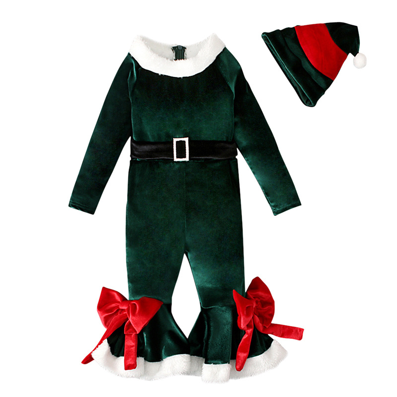 Conjunto de ropa infantil de dos piezas con temática estadounidense: mono de algodón de manga larga con pantalones acampanados y gorro. Ideal para primavera, otoño e invierno._voghion.com