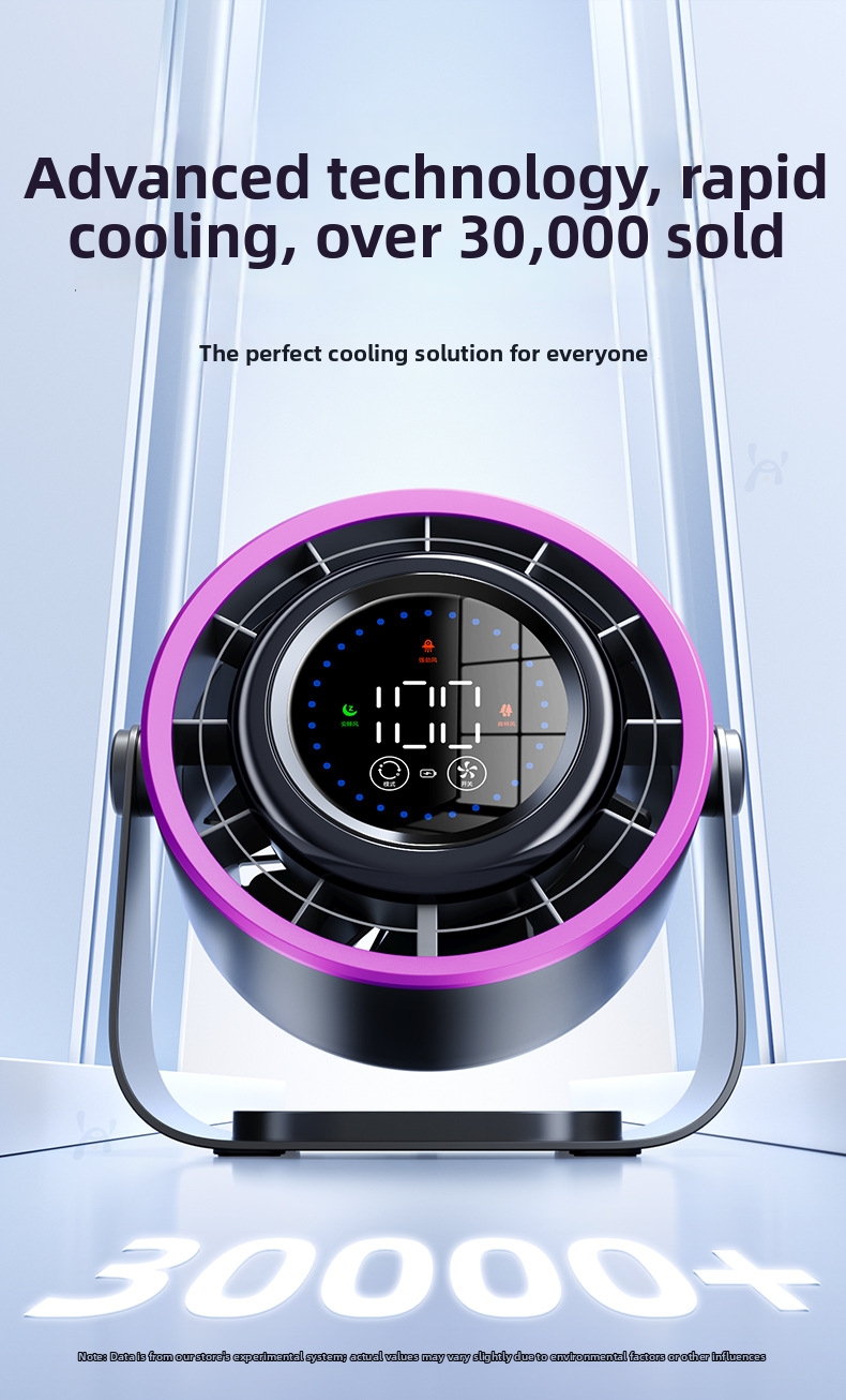 Usb Rechargeable Air Circulation Fan With Digital Display Wall Mount_voghion.com