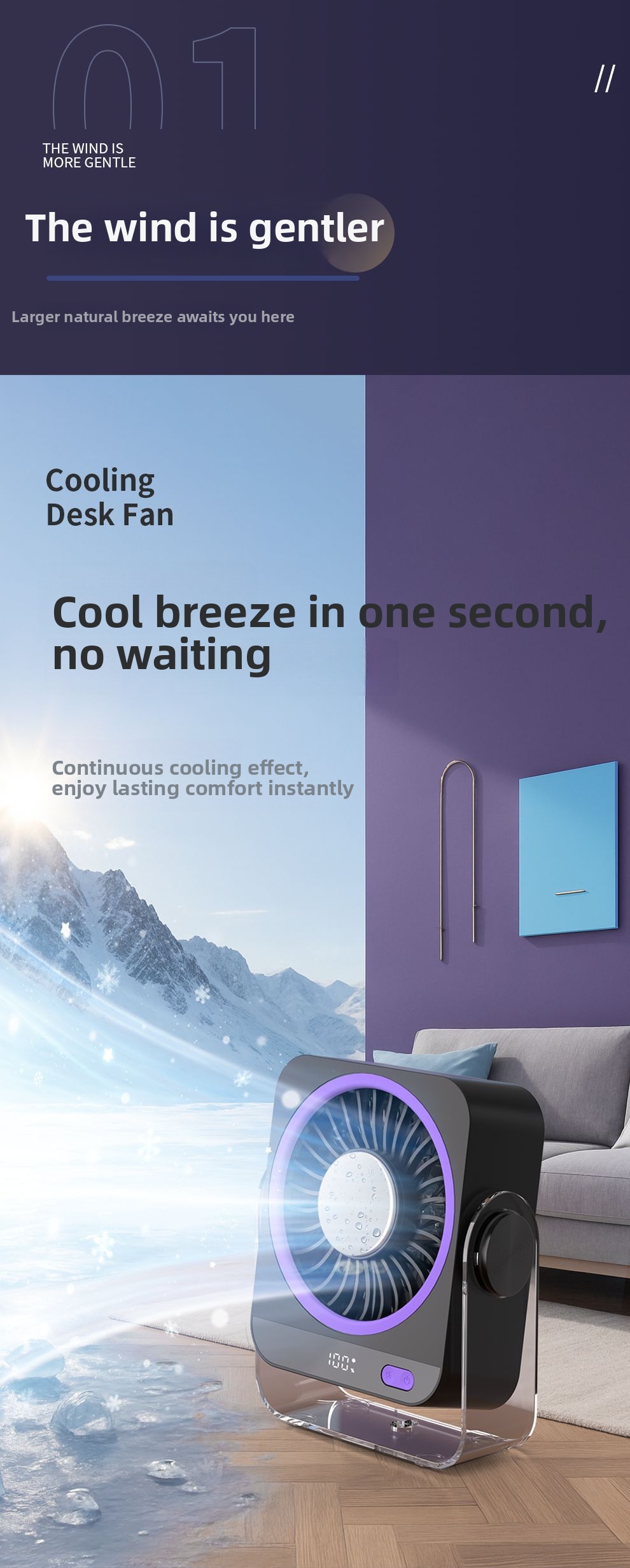 Desktop Portable Fan Usb Rechargeable With Digital Display_voghion.com