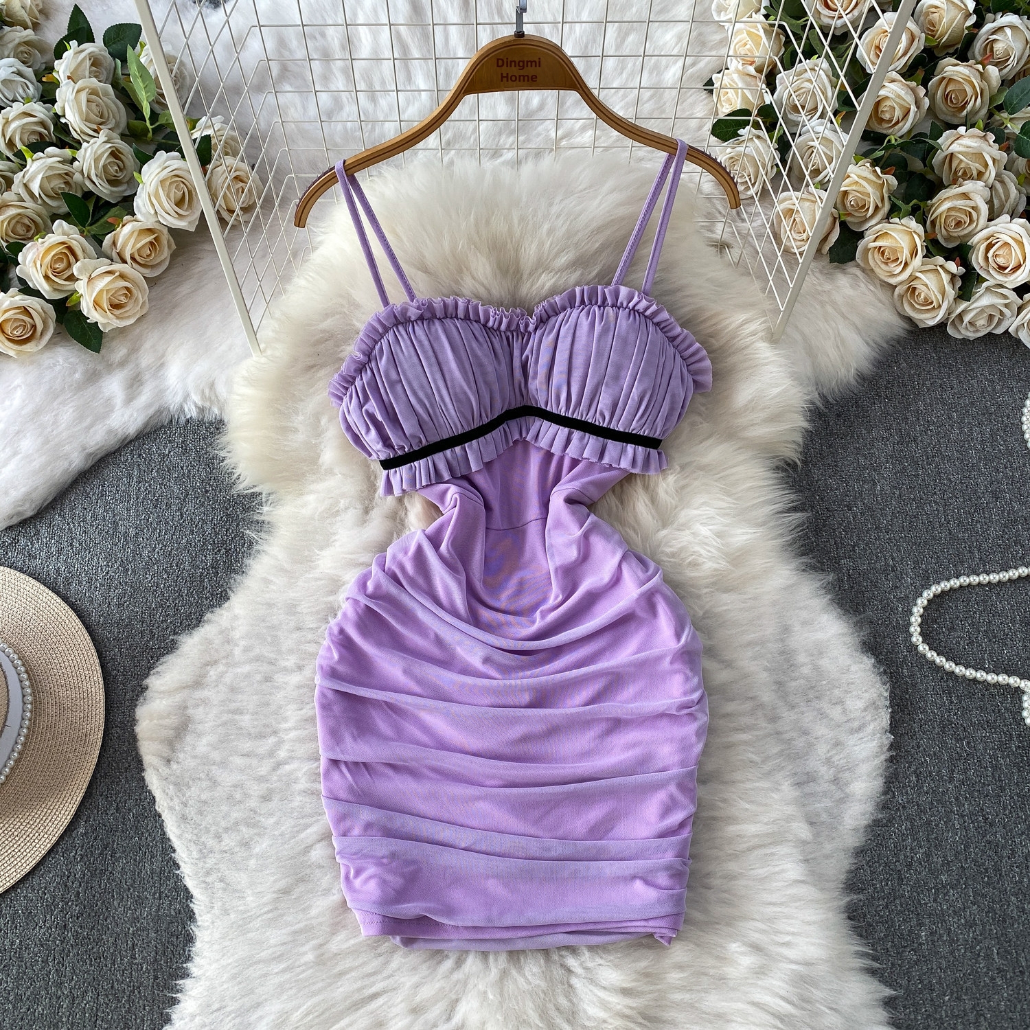 Women's Flirty Ruffled Tube Top Bodycon Mini Dress With Spaghetti Straps For Summer_ecoleips.com