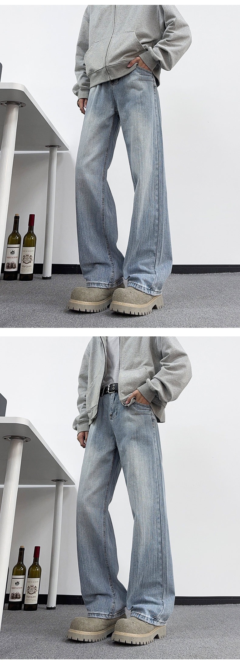 Men's Clothing Men's Blue Flared Jeans High Street Style Loose Casual Pants For Teenagers Spring For Formal & Casual_mkmklike.com