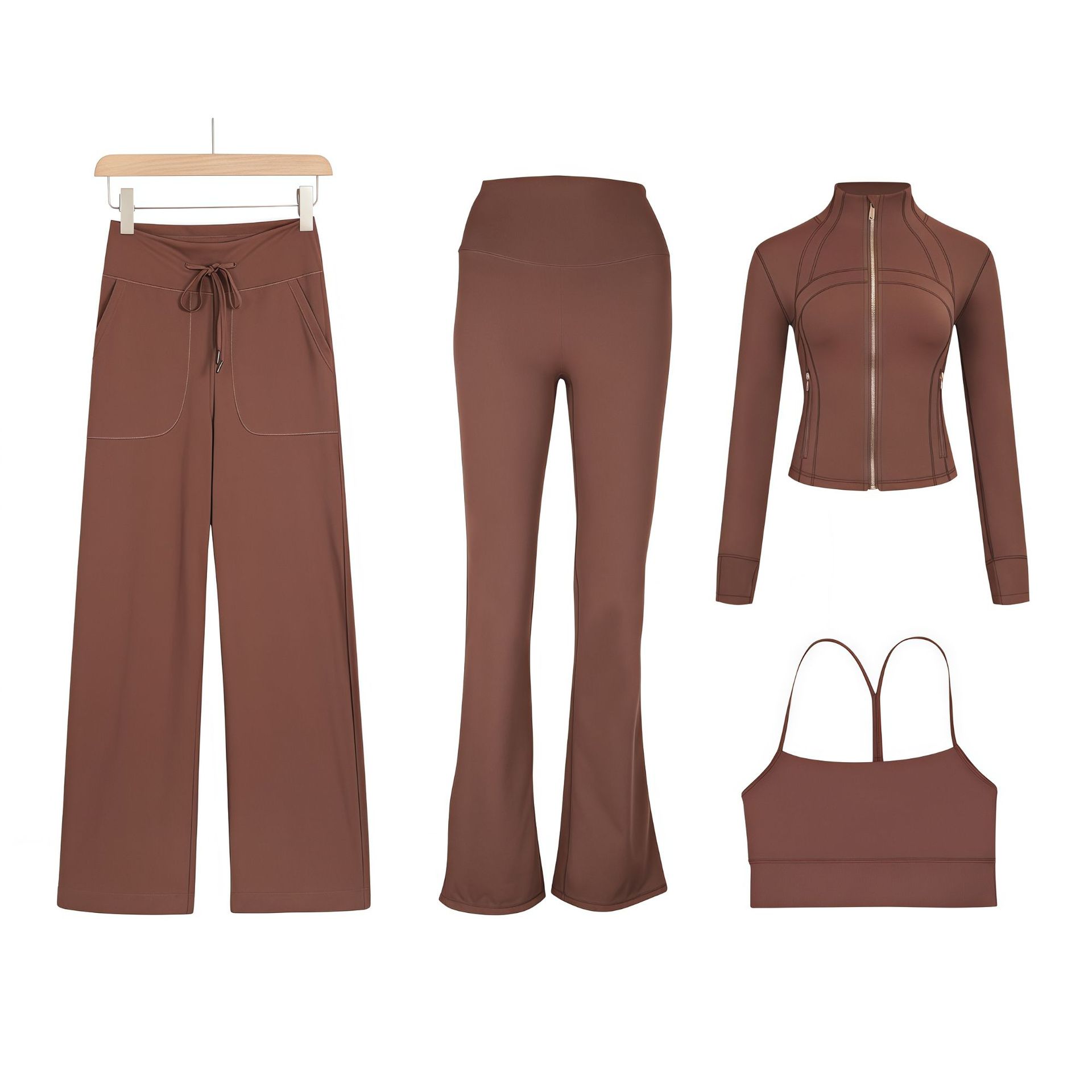Damen Active Sets Slim Fit Schlaghose Und Weste Kurzjacke_voghion.com
