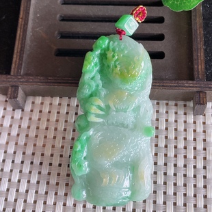 Myanmar Natural A Zodiac Dragon Jade Pendant for Men and Women Double Color Yellow and Green Dragon Jade Pendant 63.76g
