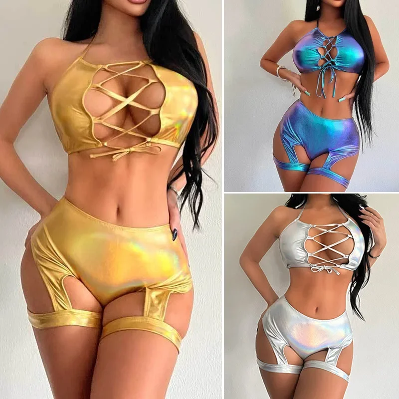 Europan and n split swimsuit suit laser leg right shorts