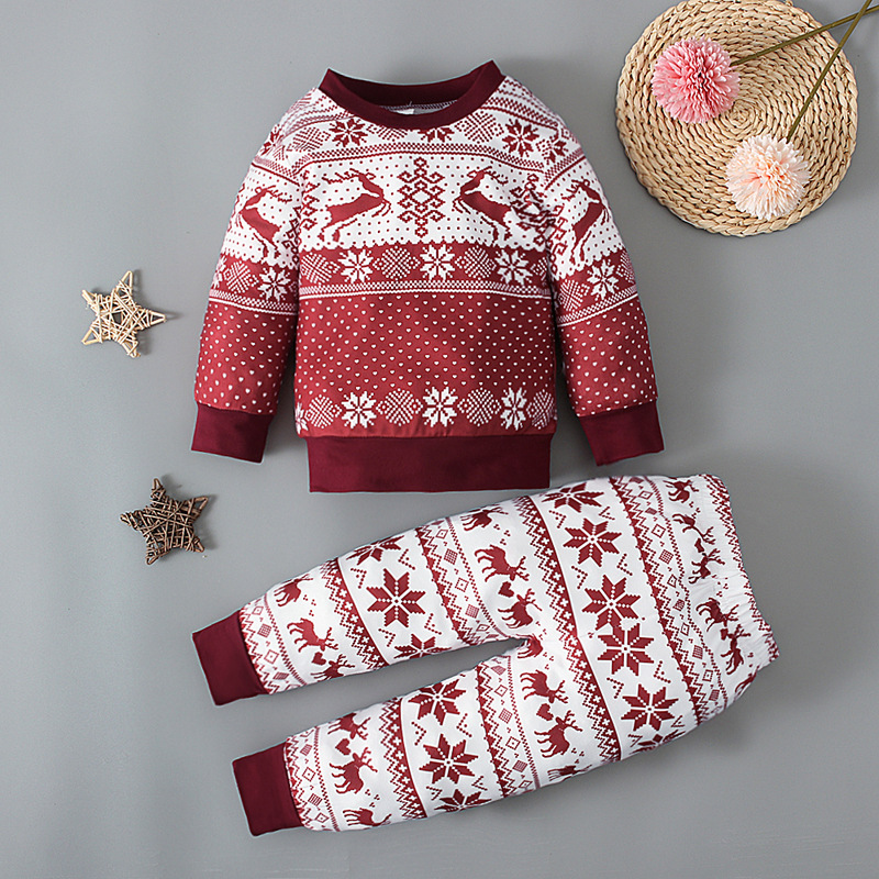 Conjunto de natal para menina com estampado de rena e calças_voghion.com