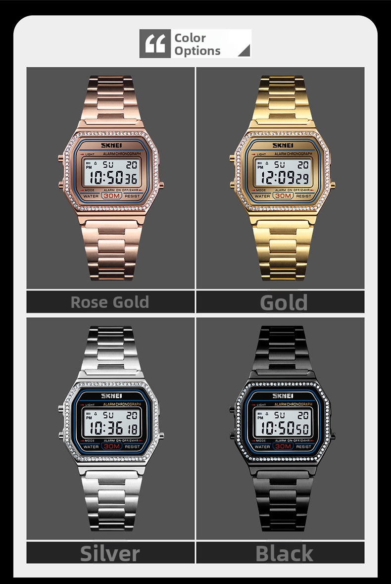 Men's Digital Watch With Square Dial And Steel Strap For Women_voghion.com