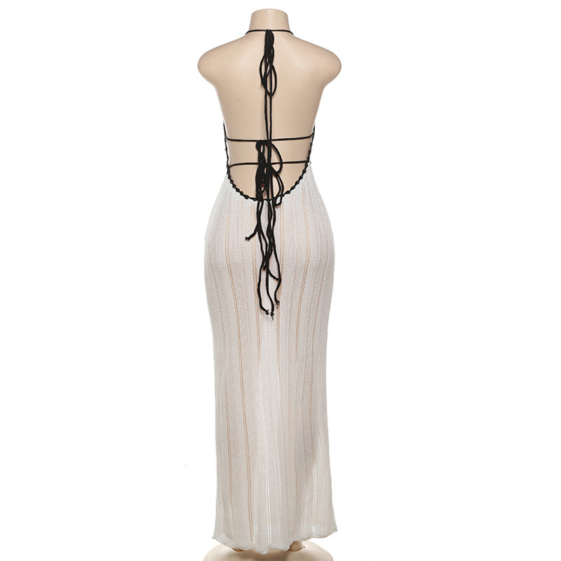 Women's V-neck Halter Neck Knitted Dress For Summer Style_voghion.com