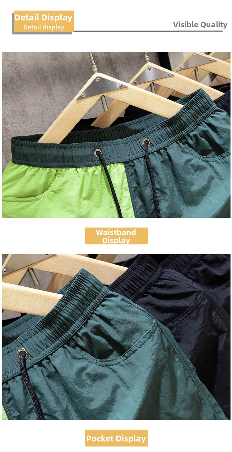 Casual Loose Fitting Beach Shorts For Men And Women Color Block Trendy Sports Running Quick Drying Three Quarter Pants_viptrois.com