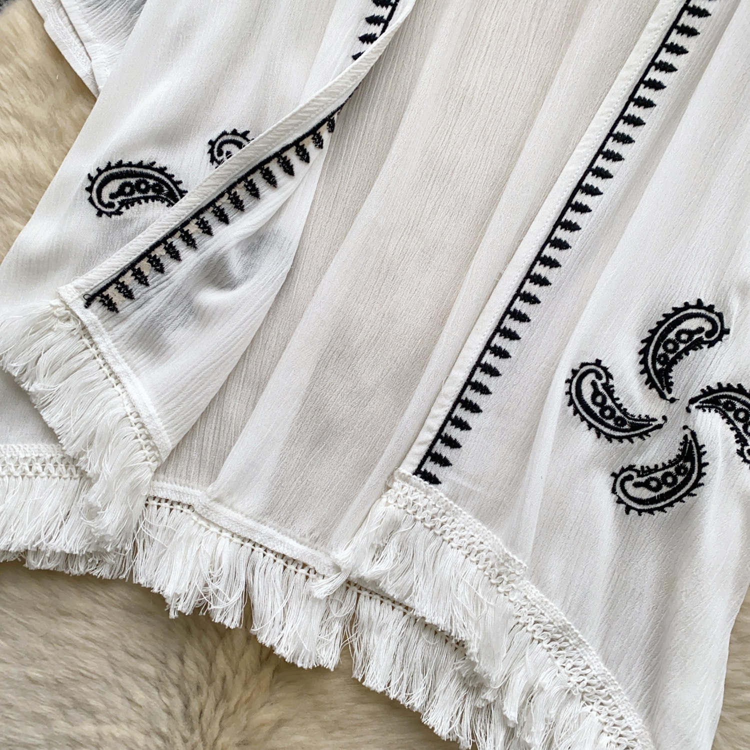 Women's Bohemian Style Heavy Embroidery Tassel Cardigan Loose Fit Summer Commuter Vacation Outerwear Top_ecoleips.com