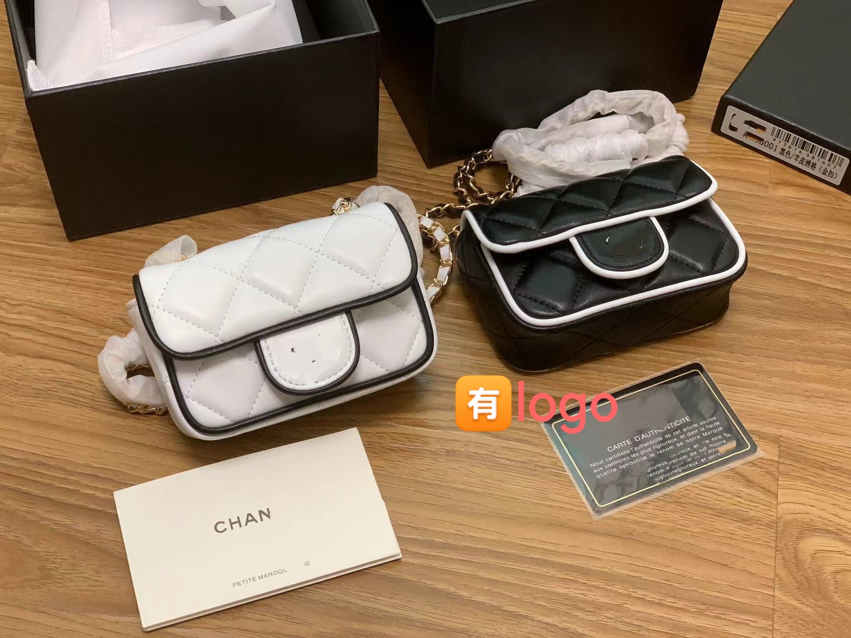 25P 흑백 팬더 컬러 블록 소형 CF 만화 가방 소형 폐기물 가방 양가죽 마름모 체인 플랩 미니 숄더 카드 가방