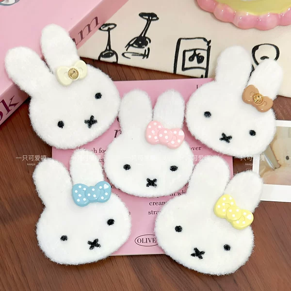 Knitted Miffy Rabbit Bow Hair Stickers Magic Tape Lucky Plush Cute Girl Hair Stickers Seamless Hair Accessories