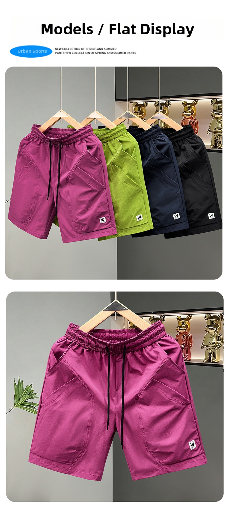 Men's Trendy Solid Color Patchwork Cargo Shorts Thin Breathable Fashionable Casual Five Point Pants_viptrois.com