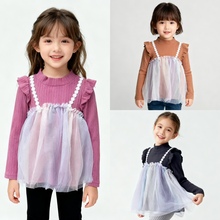 特价日单尾货110-130女童 秋冬法兰绒打底网纱外穿甜美蕾丝吊带