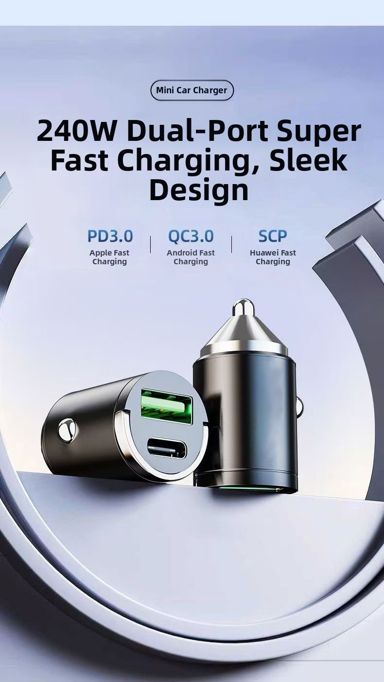 Supersnelle autolader, onzichtbare mini-sigarettenaanstekeradapter, PD-laadaccessoire (1 naar 2)._voghion.com