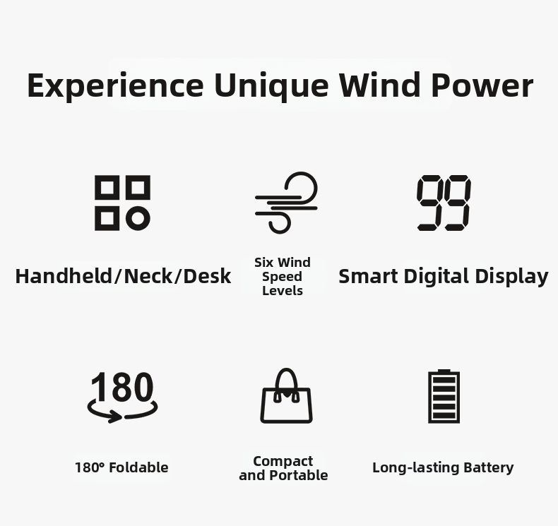 Portable Handheld Fan With Usb Digital Display And Foldable Neck_voghion.com