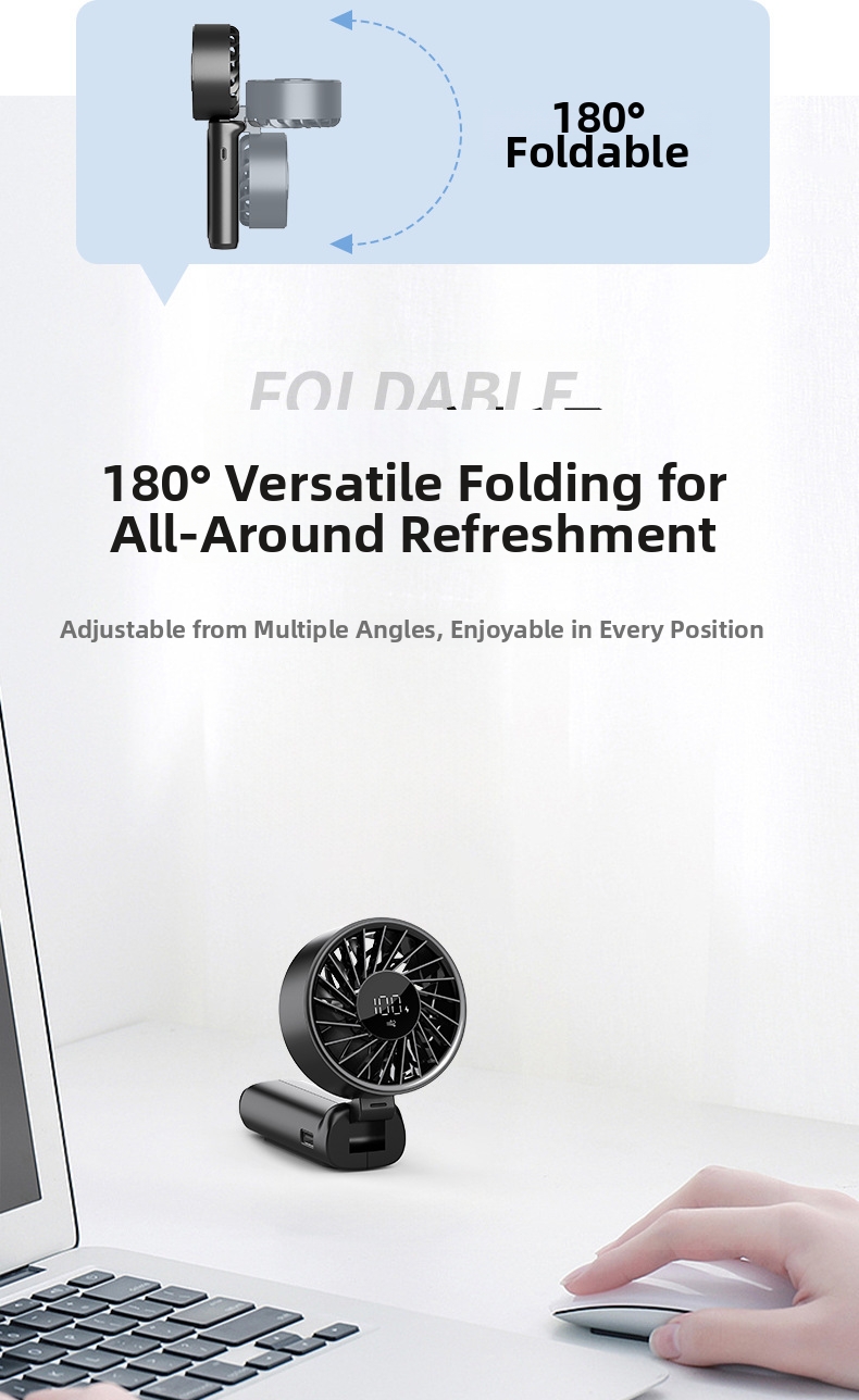 Portable Handheld Fan With Usb Digital Display And Foldable Neck_voghion.com