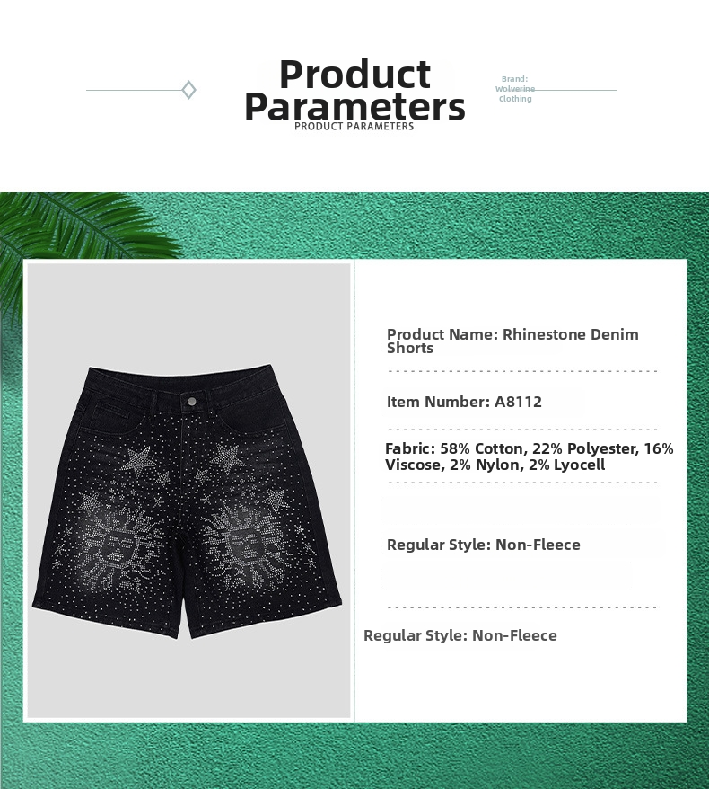 Unisex Black High-Waisted Rhinestone Embellished Denim Shorts - Gothic Style Distressed Jeans Shorts For Women Men_viptrois.com