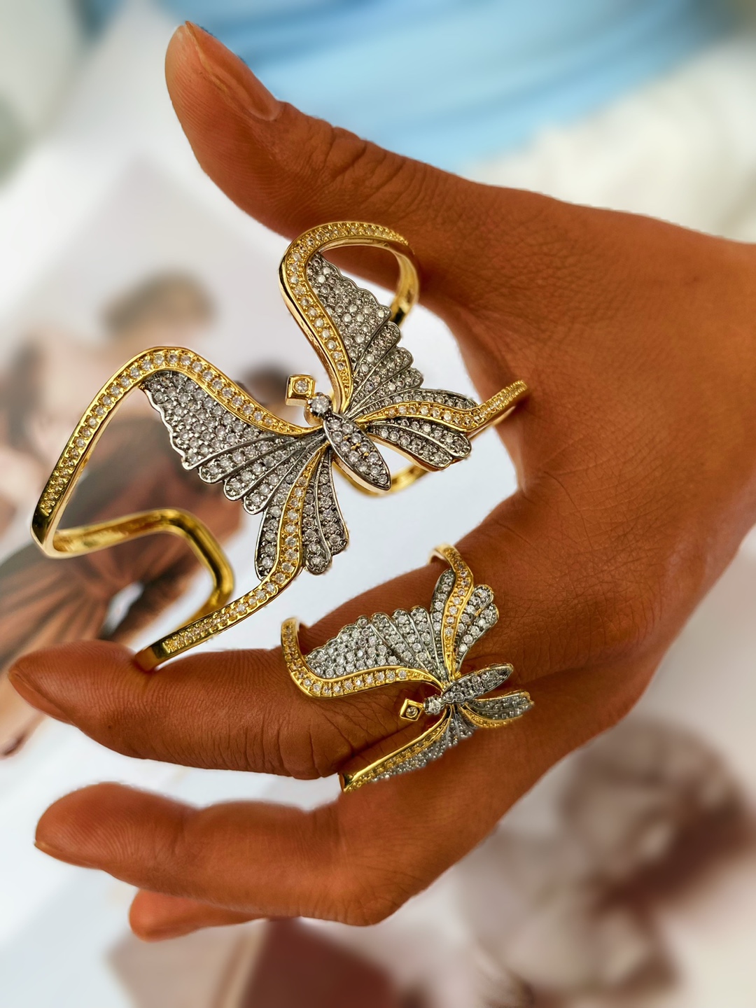 Copper Material Wholesale Jewelry Elegant Glam Butterfly Copper Mixed Metal Plating Rings Bangle