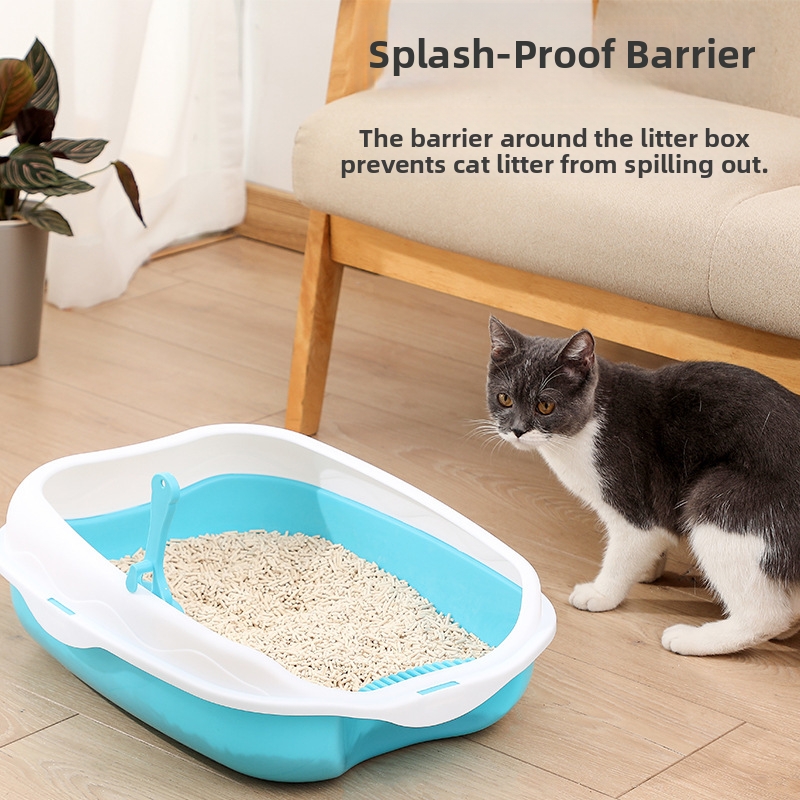 Large Semi Enclosed Cat Litter Box Splash Proof Pet Supplies With Cat Litter Scoop_voghion.com
