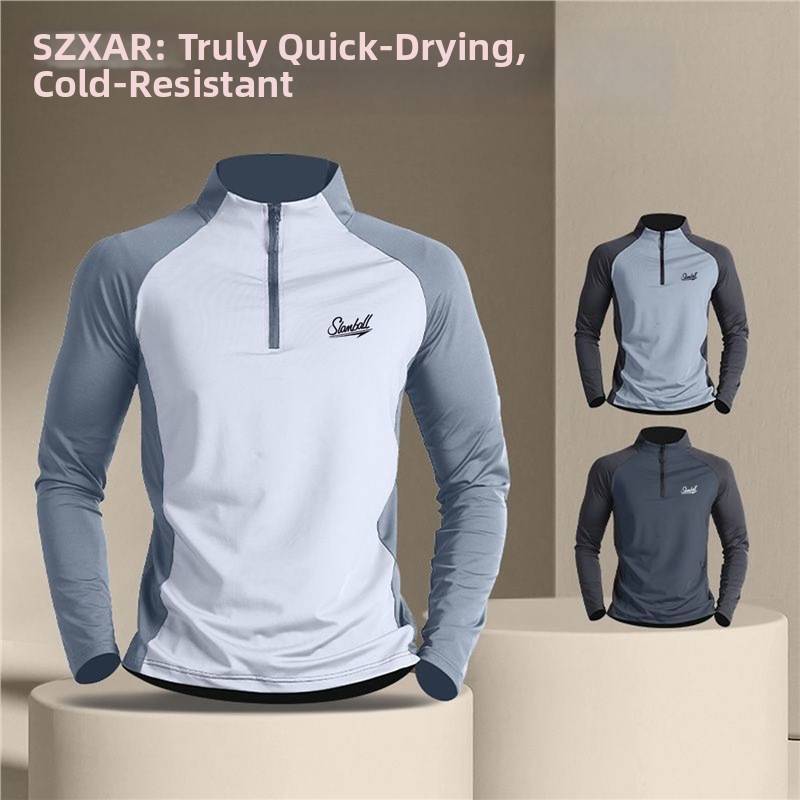 Heren trainingsshirt met lange mouwen en halve rits, sneldrogend, hardloopshirt, sportkleding voor fietsen_voghion.com