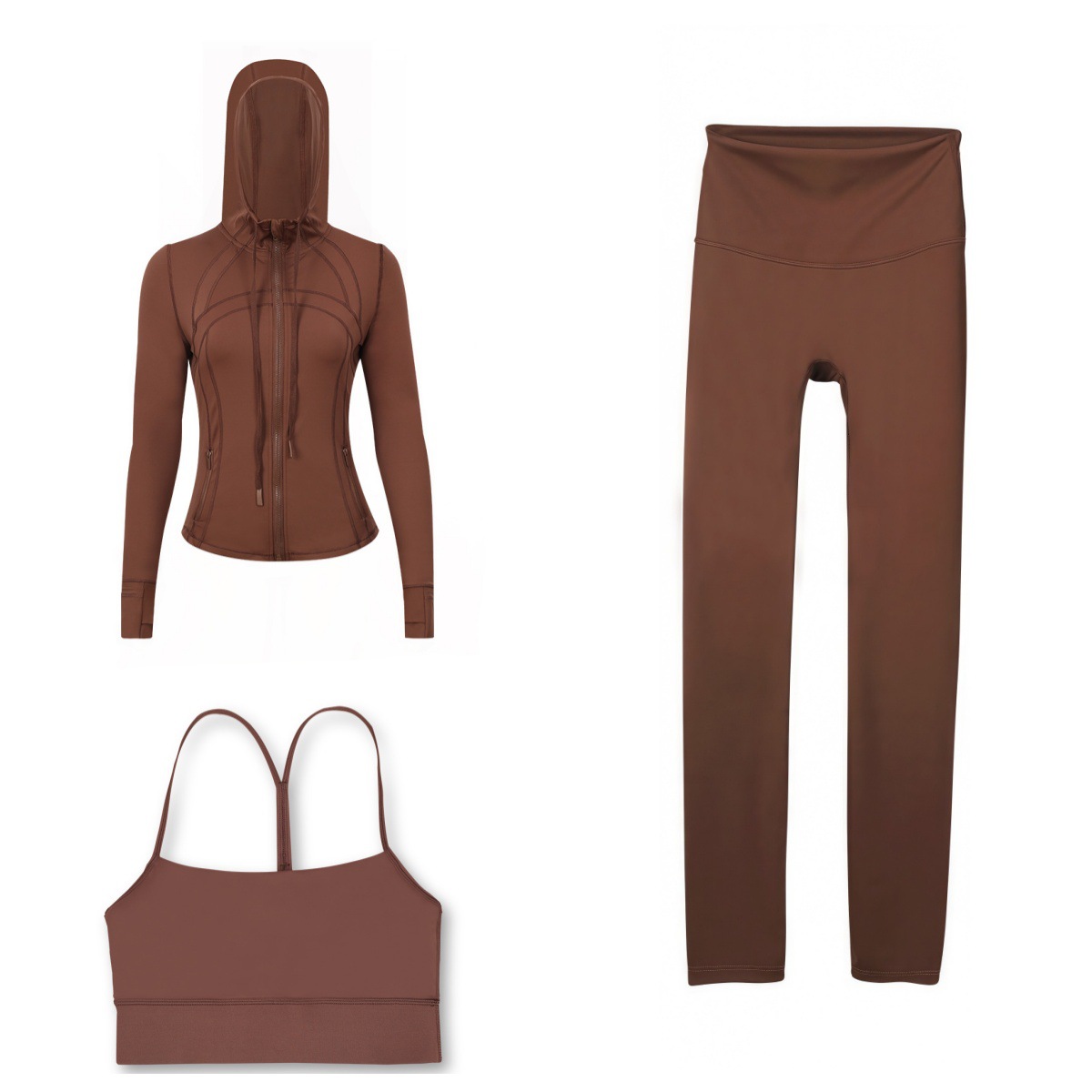 Nude Feel Three Piece Women's Sports Set Cropped Pants Hooded Jacket Y Back Bra Fitness Exercise Yoga Sportswear_ecoleips.com
