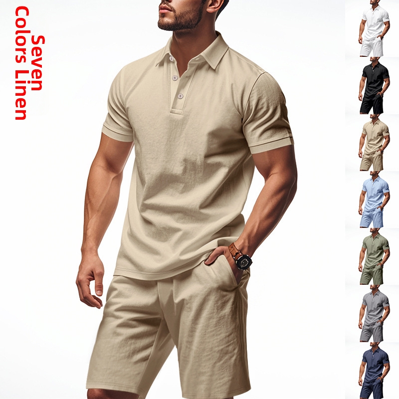 Ventilerande set med linne-polo och shorts för herr sommar_voghion.com