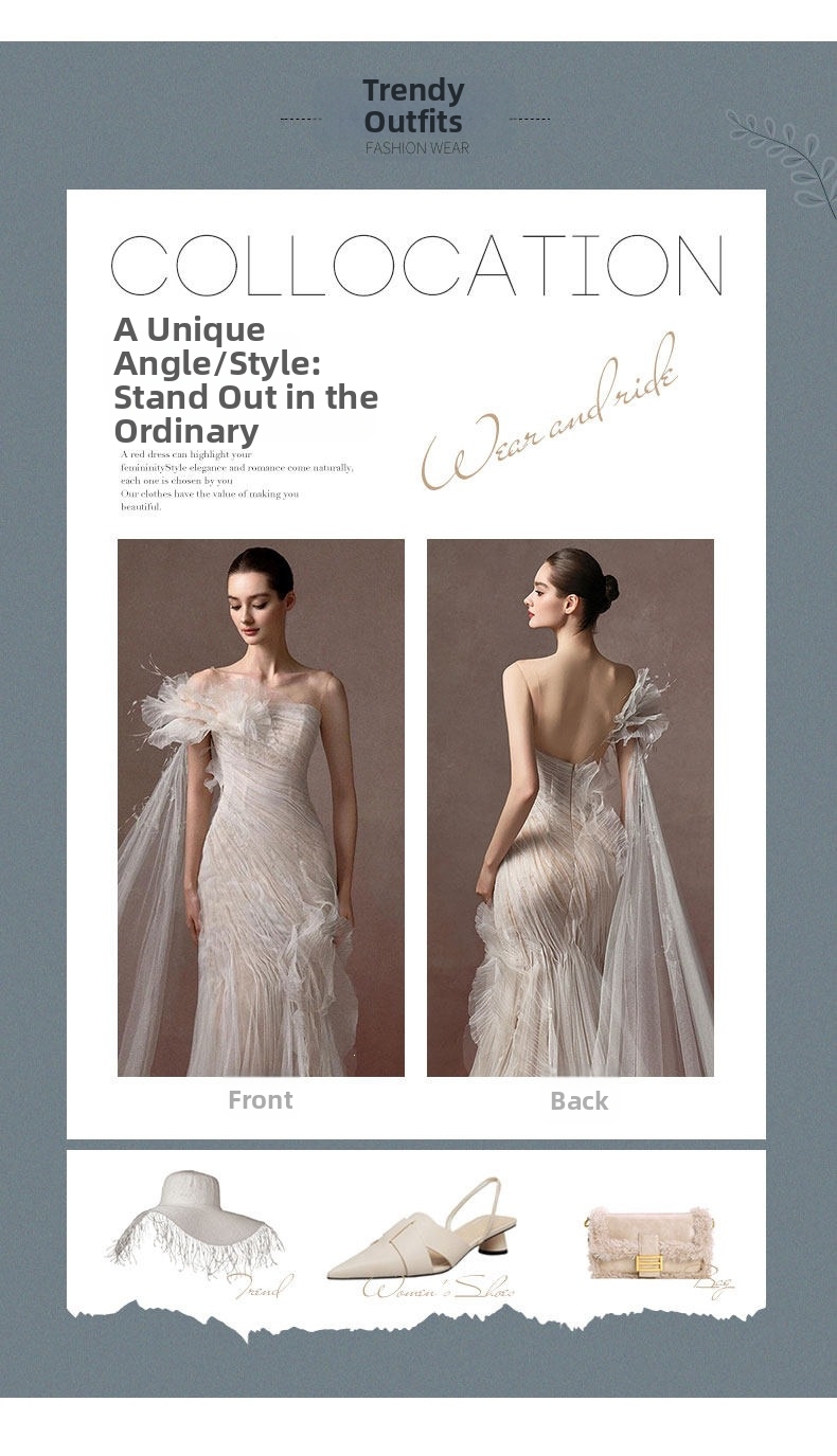 French Style One Shoulder Light Wedding Dress Super Fairy like Elegant Bridal Gown Luxury Mermaid Dress for Wedding Reception_ecoleips.com