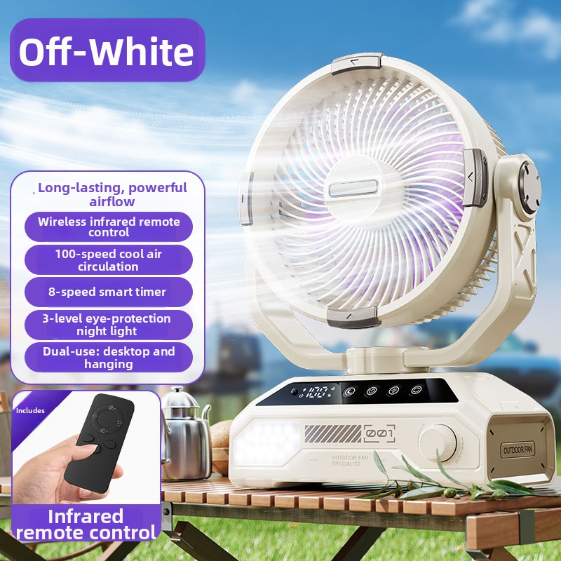 Outdoor Camping Electric Oscillating Fan With Remote Control Lighting Long Lasting Fan For Emergency Charging Fishing And Home Use_voghion.com